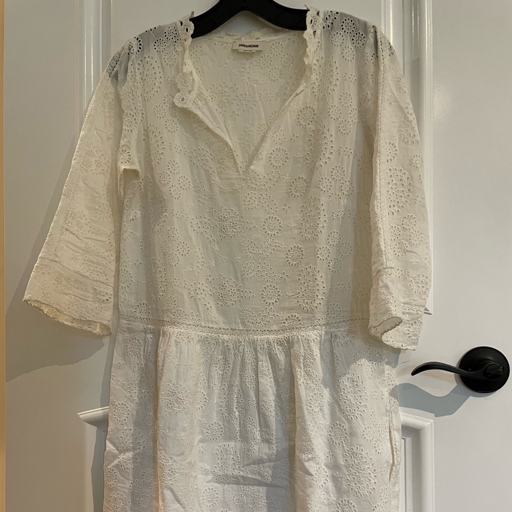 Zadig & Voltaire White Riva Cotton Eyelet Dress (Small/Medium)